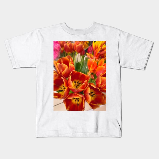 Orange Tulips Flowers Floral Plant Blossoms Kids T-Shirt by eleonoraingrid